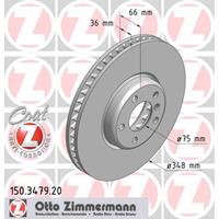 Remschijf COAT Z Zimmermann, Remschijftype: Binnen geventileerd, Inbouwplaats: rechts, u.a. für BMW