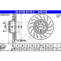 Bremsscheibe | ATE (24.0136-0116.2)