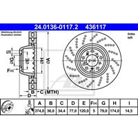 Bremsscheibe | ATE (24.0136-0117.2)