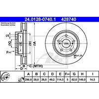 Bremsscheibe | ATE (24.0128-0740.1)