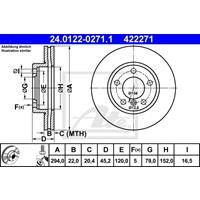 Bremsscheibe | ATE (24.0122-0271.1)