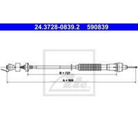 ATE Kupplungsseil 24.3728-0839.2 Kupplungsseilzug,Seilzug, Kupplungsbetätigung CITROËN,XSARA N1,XSARA Break N2,XSARA Coupe N0,XSARA Kasten