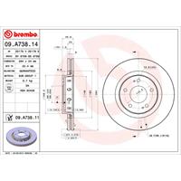 BREMBO Bremsscheiben CITROËN,PEUGEOT,MITSUBISHI 09.A738.11 1606375780,1611429880,424959 Scheibenbremsen,Bremsscheibe 4249F3,4615A006,4615A113,4615A179