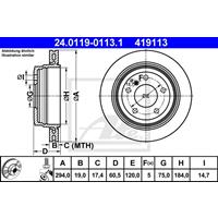 Bremsscheibe Hinterachse ATE 24.0119-0113.1