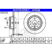 Bremsscheibe Hinterachse ATE 24.0110-0339.1