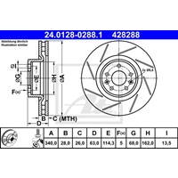 ATE Bremsscheiben 24.0128-0288.1 Scheibenbremsen,Bremsscheibe RENAULT,MEGANE III Schrägheck BZ0_,MEGANE III Coupe DZ0/1_