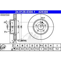 ATE Bremsscheiben 24.0128-0300.1 Scheibenbremsen,Bremsscheibe MERCEDES-BENZ,C-CLASS T-Model S205,C-CLASS W205,C-CLASS Coupe C205