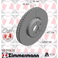 Zimmermann Bremsscheiben 150.2936.32 Scheibenbremsen,Bremsscheibe BMW,TOYOTA,5 G30,7 G11, G12,5 Touring G31,X3 G01,6 Gran Turismo G32