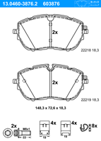 Remblokkenset, schijfrem ATE, u.a. für Citroën, DS, Peugeot, Opel, Vauxhall