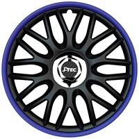 J-Tec 4-Delige Wieldoppenset Orden R 16-inch zwart/blauw + chroom ring