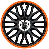 J-Tec 4-Delige Wieldoppenset Orden R 16-inch zwart/oranje + chroom...