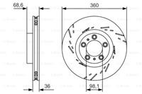 Remschijf BOSCH, Remschijftype: Geventileerd: , Inbouwplaats: Links, u.a. für Porsche