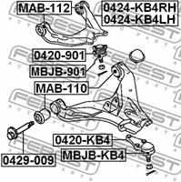 Lagerung, Lenker Vorderachse unten vorne Febest MAB-110