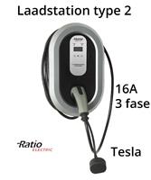 Ratio EV Tesla Home Box Plus type 2, 16A, 3 fase, rechte laadkabel + KWh meter