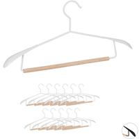 RELAXDAYS Kleiderbügel, 12er Set, breite Schultern, für Sakkos & Anzüge, Hosenstange, Jackenbügel, Metall & Holz, weiß