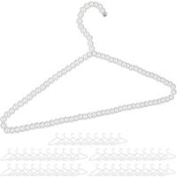 RELAXDAYS 50 x Kleiderbügel mit Perlen, für Shirt, Bluse, mit Stange für Hosen & Röcke, 40 cm, Kunststoff, Hemdbügel, weiß
