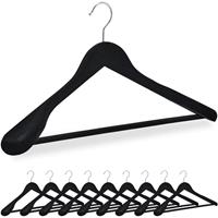 RELAXDAYS Kleiderbügel Samt, 10er Set, breite Schulter, Bügel mit Hosensteg, 360° drehbarer Haken, Anzugbügel, schwarz