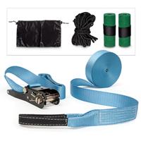 RELAXDAYS Slackline 15m Set mit Baumschutz Hilfsseil Ratsche und Tasche, einsteigerfreundlich, blau