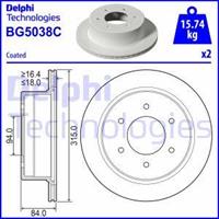 Complete remschijven, geventileerd DELPHI BG5038C, Achter, 2 Stuk