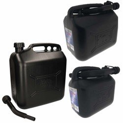 Benson 3x stuks jerrycans zwart voor brandstof - 5-10-20 liter - inclusief schenktuit - benzine / diesel