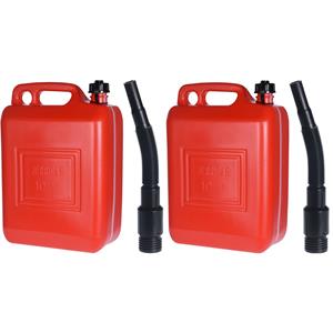 Merkloos Set van 2x jerrycans rood voor brandstof - 10 liter - 26 x 14 x 37 cm - inclusief schenktuit - benzine / diesel