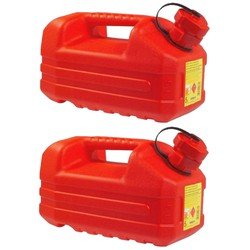 Eda 2x stuks kunststof jerrycans rood L36 x B18 x H18 cm - 5 liter - geschikt voor gevaarlijke vloeistoffen/brandstoffen