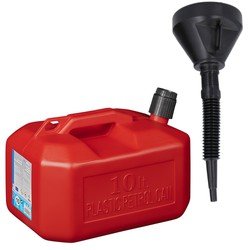 Pro Plus Jerrycan rood voor olie en brandstof van 10 liter met een handige grote trechter van 39 cm