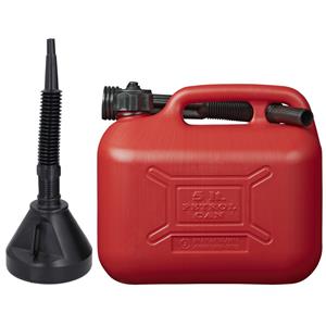 Pro Plus Jerrycan rood voor olie en brandstof van 5 liter met een handige grote trechter van 39 cm
