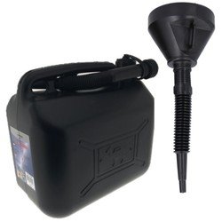 Benson Jerrycan zwart voor olie en brandstof van 10 liter met een handige grote trechter van 39 cm