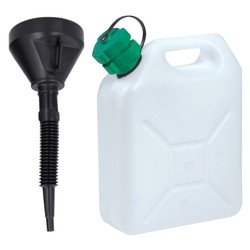 EDA Jerrycan wit voor brandstof van 5 liter met een handige grote trechter -
