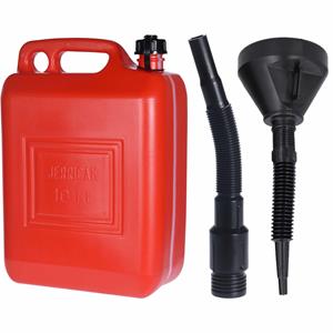 Merkloos Jerrycan rood voor olie en brandstof van 10 liter met een handige grote trechter van 39 cm