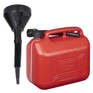 Pro Plus Jerrycan rood voor olie en brandstof van 10 liter met een handige grote trechter van 39 cm