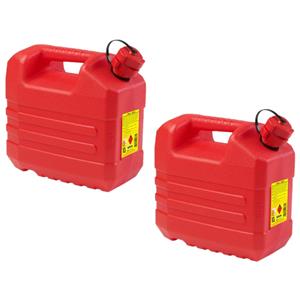 Eda 2x stuks kunststof jerrycans rood L32 x B18 x H30 cm - 10 liter - geschikt voor gevaarlijke vloeistoffen