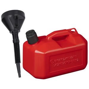 Benson Jerrycan rood voor olie en brandstof van 5 liter met een handige grote trechter van 39 cm
