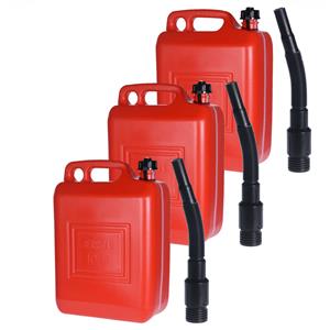 Set van 3x Jerrycans rood voor brandstof - 10 liter - 26 x 14 x 37 cm - inclusief schenktuit - benzine / diesel