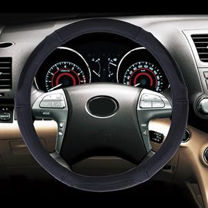 Huismerk Universele auto echt leder kleurrijke Stripe Steering Wheel cover diameter: 38cm (zwart)