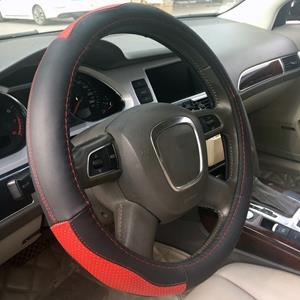 Huismerk Universal Car Genuine Leather Sport Version Steering Wheel Cover, Diameter: 38cm (Zwart Rood)