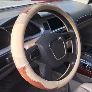 Huismerk Universal Car Genuine Leather Sport Version Steering Wheel Cover, Diameter: 38cm (Beige)