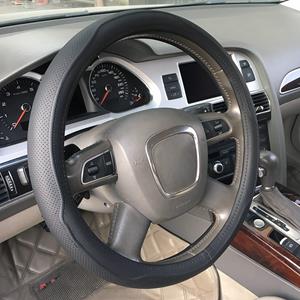 Huismerk Universele auto echt leder dubbele naaldwerk Steering Wheel cover diameter: 38cm (zwart)
