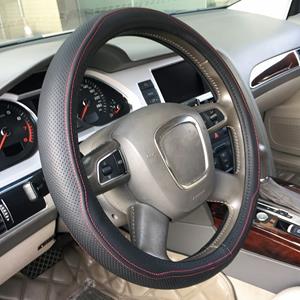Huismerk Universal Car Genuine Leather Double Needlework Steering Wheel Cover, Diameter: 38cm (Rood)