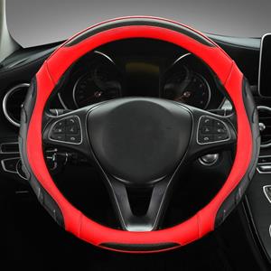 Huismerk Leer Carbon Fiber Stitching Car Stuurwiel Set Diameter: 38cm (Zwarte Rode Ronde)