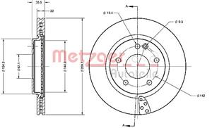 Metzger Bremsscheibe Vorderachse  6110298