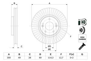 Remschijf BOSCH 0 986 479 F19, Vóór, 1 stuk