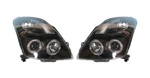 Suzuki Set koplampen passend voor  Swift II 2005-2010 - Zwart - incl. Angel-Eyes - Type 2