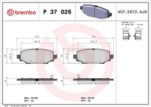 Bremsbelagsatz, Scheibenbremse Hinterachse Brembo P 37 026