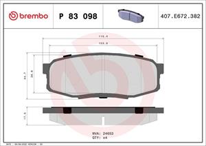 Bremsbelagsatz, Scheibenbremse Hinterachse Brembo P 83 098X