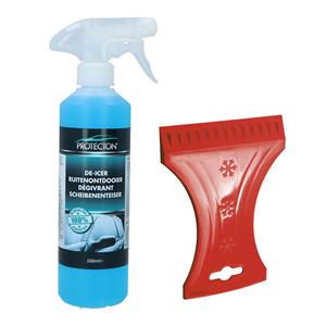 Ijskrabber met antivries spray voor auto - 500 ml - rood - ruitenontdooier -