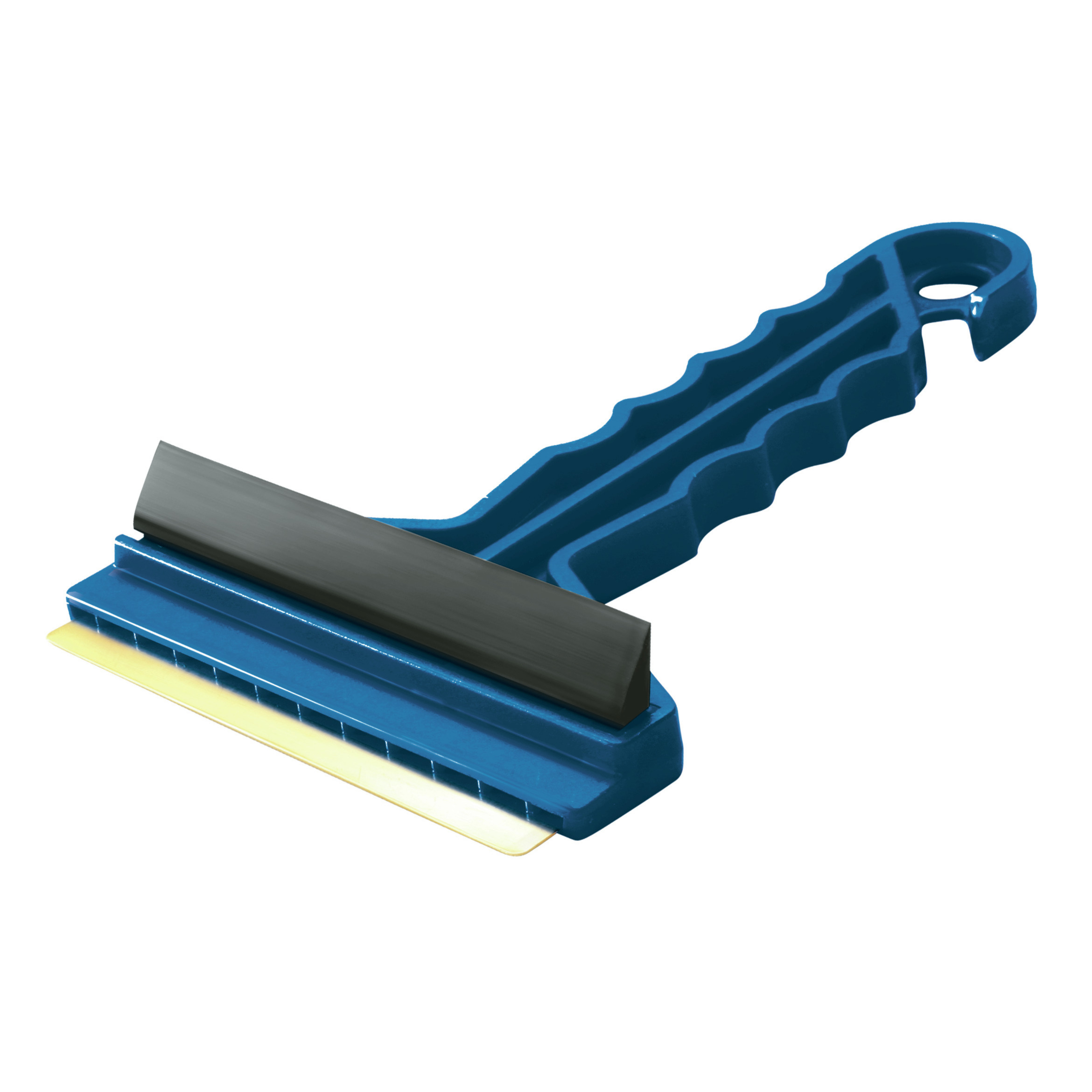 Prosperplast IJskrabber/raamkrabber blauw kunststof met koper blad en rubberen trekker 9 x 16 cm -