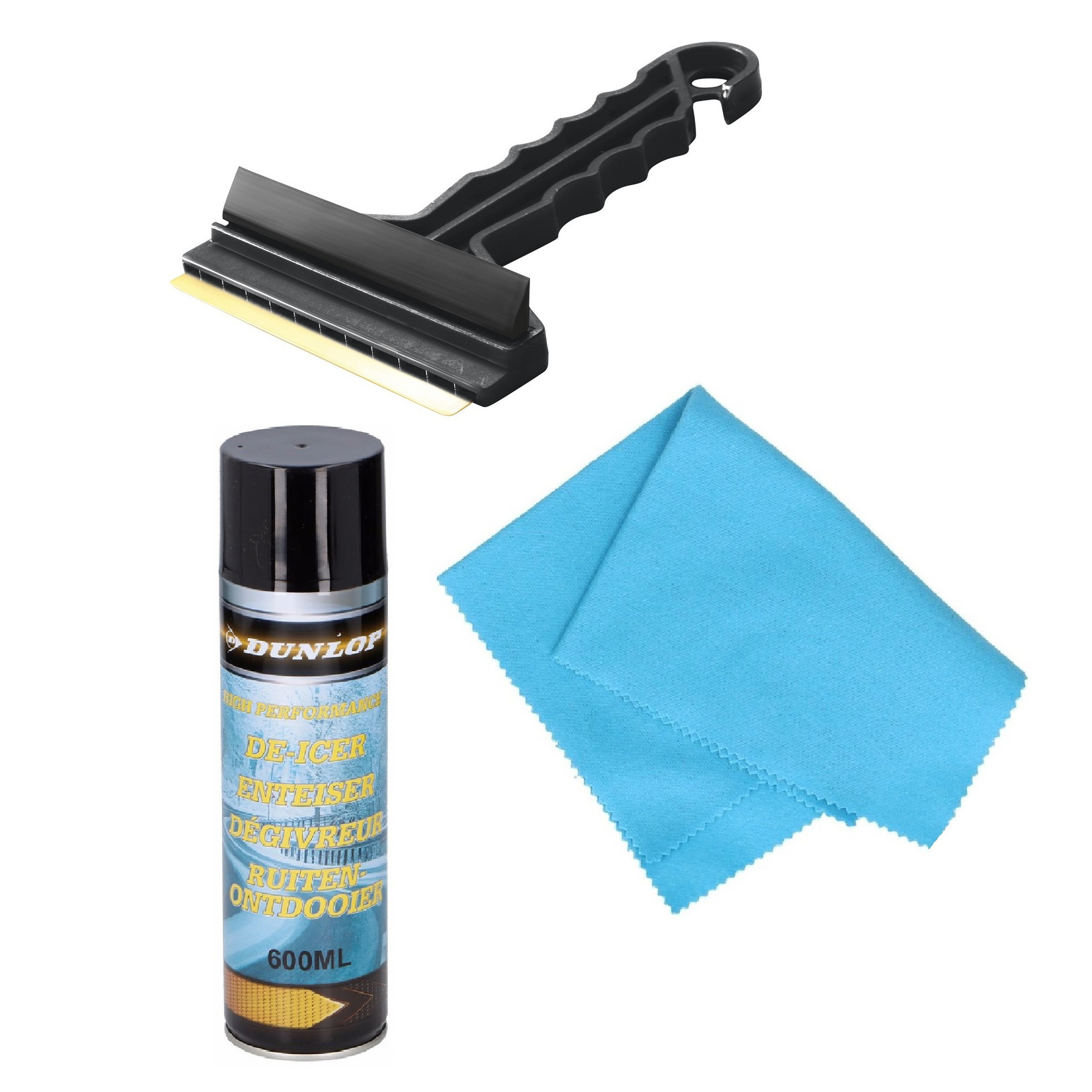 Prosperplast Autoramen IJskrabber/trekker zwart 16 cm met anti-condens doek en ruitenontdooier spray -