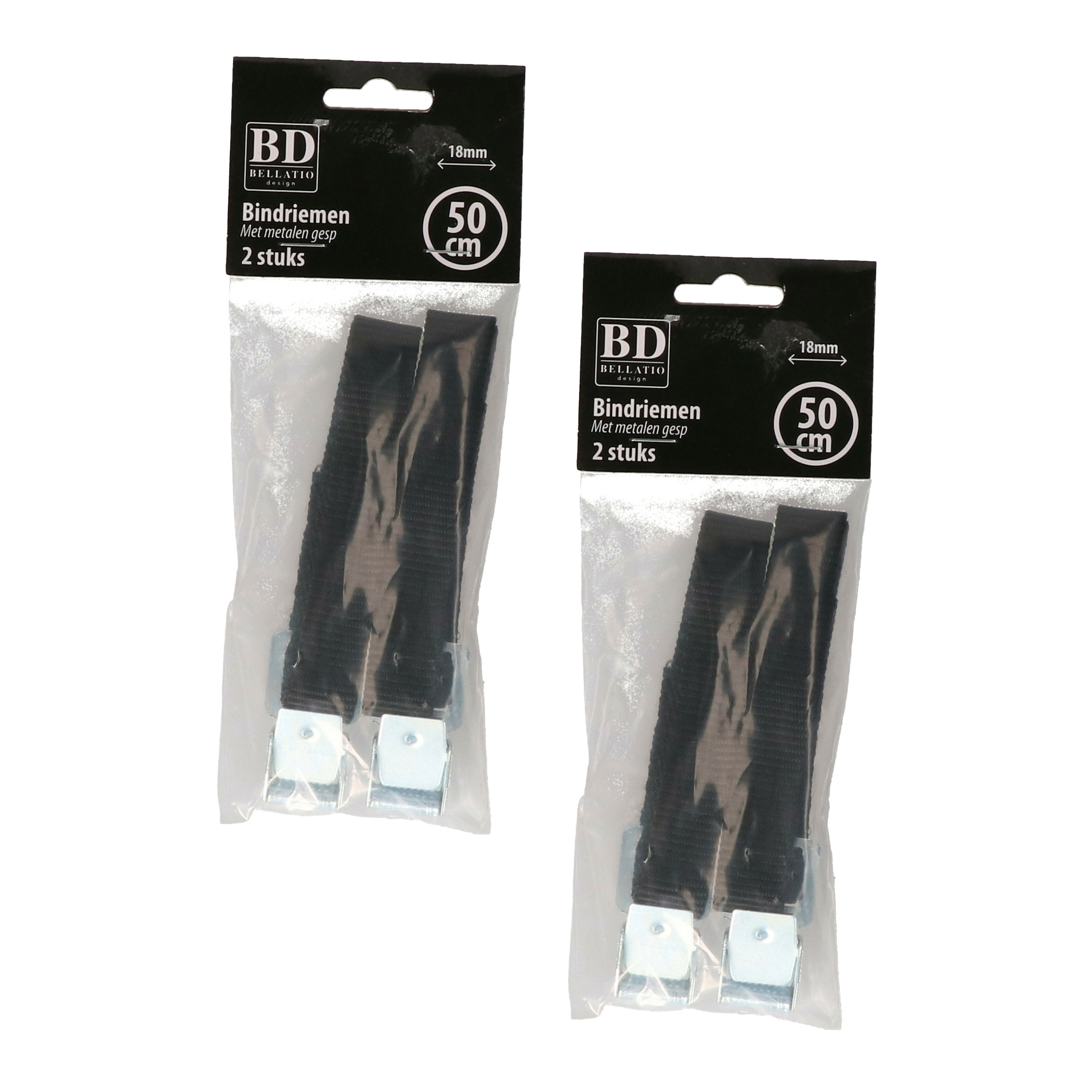Bellatio Design spanbanden/sjorbanden/bindriemen - 4x stuks - zwart - 50 cm -